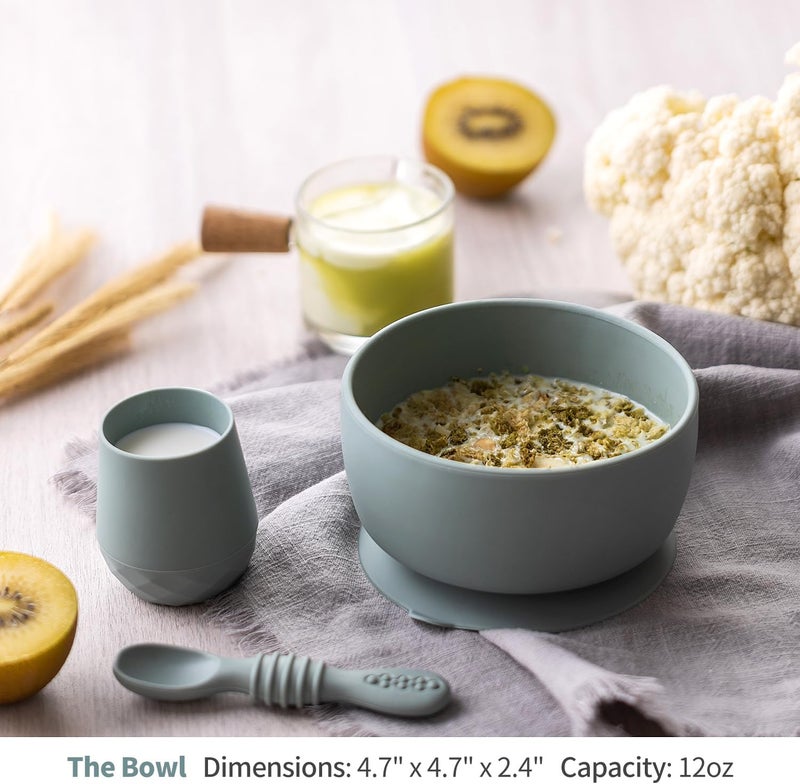 SAMiGO Silicone Baby Bowl and Spoon Set with Suction and Lid, First Stage Self Feeding Essentials, Food Bowl for 6+ Months - Image 2